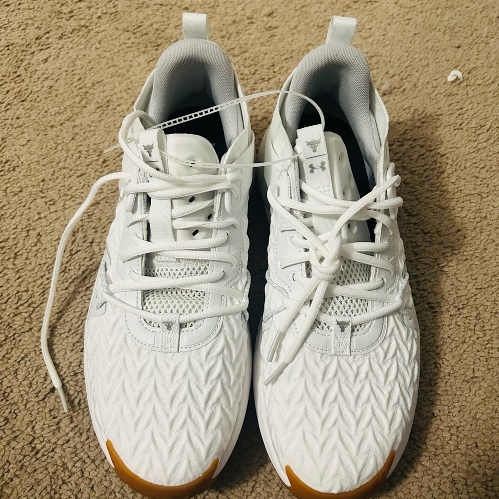 Under Armour Project Rock 6 White Grey  Gum Bottom Training Shoes Sneakers Sz 12